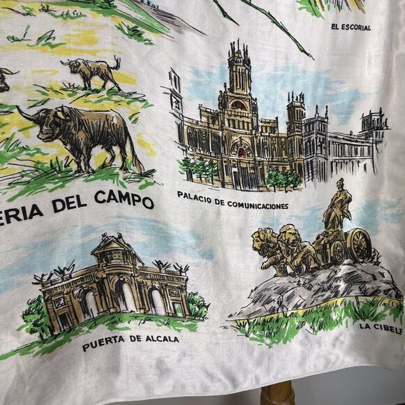 60s 70s Vintage Madrid Souvenir Scarf | Spain Travel Print Tourist Landmarks - Picture 6 of 9